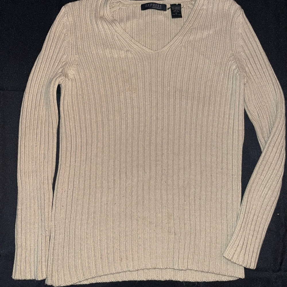 Express Women's Beige V-Neck Sweater